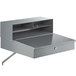 A gray Lavex wall mount receiving desk with a drawer and a shelf.