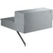 A grey metal Lavex wall mount receiving desk with a metal lid on top.
