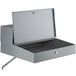 A grey Lavex wall mount receiving desk with an open lid.