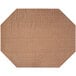 A brown woven vinyl octagon placemat with a basketweave pattern.