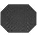 A black hexagon shaped woven vinyl placemat with a basketweave pattern.