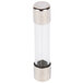 A glass tube with a silver cap on a white background.