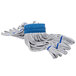 A Unger SmartColor blue and white microfiber string mop head with a blue trim.