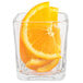 A Libbey cube votive holder with a slice of orange in it.