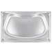 A Vollrath stainless steel kidney-shaped tray with curved edges.