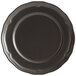 A black Acopa Condesa porcelain plate with a scalloped edge and wide rim.