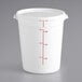 A white plastic Choice food storage container with red measuring lines.