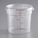 A clear Choice polycarbonate food storage container with measurements on it.