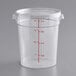 A clear plastic Choice food storage container with measurement lines.
