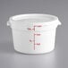 A white Choice round polypropylene food storage container with red measurements on the side.