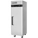 A stainless steel Turbo Air M3 Series reach-in freezer with a black handle.