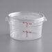 A clear plastic Choice food storage container with red measurements on it.