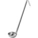 A stainless steel Choice 4 oz. ladle with a long handle.