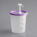 A white and purple plastic container with a purple lid and a pump.