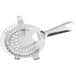 A Choice stainless steel Hawthorne strainer with a wire handle.