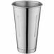 A silver stainless steel Choice malt cup with a handle.