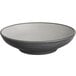 A close up of an Acopa matte grey and black melamine bowl with a grey rim.