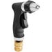 A black and gold spray gun with a silver nozzle and black hose nozzle.