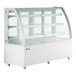 A white Avantco dry bakery display case with curved glass doors.
