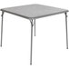 A Flash Furniture square gray folding table with metal legs.