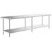 A long metal Regency stainless steel work table with an undershelf.