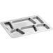 A Choice stainless steel rectangular tray with six compartments.