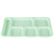 A green Carlisle polypropylene tray with six compartments.