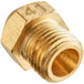 A brass Avantco high elevation orifice for natural gas floor fryers with a gold nut.