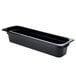 A black Cambro 1/2 size long black plastic food pan.