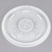 A white plastic lid with a circular hole and a cross.