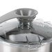 A silver stainless steel bowl assembly with a lid on top.