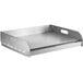 A silver stainless steel tray with a handle.