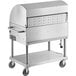 A large stainless steel Backyard Pro barbecue grill on wheels.