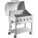 A Backyard Pro stainless steel liquid propane grill on a cart with wheels and knobs.
