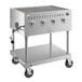 A stainless steel Backyard Pro Liquid Propane outdoor grill with three burners and wheels.