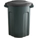 A green Toter trash can with a black lid.