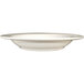 An International Tableware York ivory stoneware soup bowl with an embossed rim on a white background.