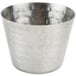 An American Metalcraft stainless steel sauce cup with a hammered texture.