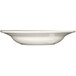 An International Tableware Verona ivory stoneware soup bowl with green bands on a white background.