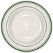 An International Tableware ivory stoneware soup bowl with green lines on it.