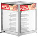 A ServIt countertop pizza warmer with a pizza on display behind a glass door.