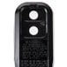 A black rectangular remote control with white circles and a red light.
