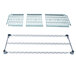 A grey metal MetroMax Q shelf with white metal bars and a white metal grate with holes.