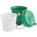 A white basket with a green lid and container.