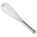 A Choice stainless steel whisk with a handle.