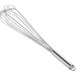 A Choice stainless steel French whisk with a handle.
