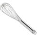 A Choice stainless steel whisk with a handle.