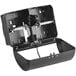A black Compact by GP Pro double coreless roll toilet paper dispenser with a black lid.