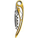 A Farfalli gold and yellow aluminum corkscrew with a screw.