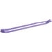 A purple elastic band with white text.
